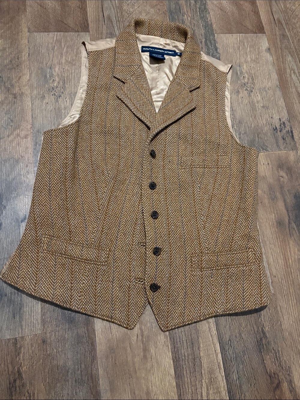 Ralph Lauren Tan/Brown Herringbone Wool Vest